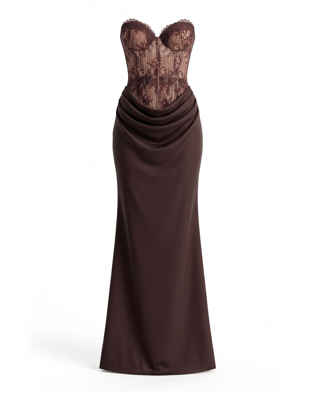 Skeleton Dark Brown Lace-Silk Draped Dress