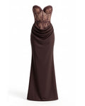 Skeleton Dark Brown Lace-Silk Draped Dress