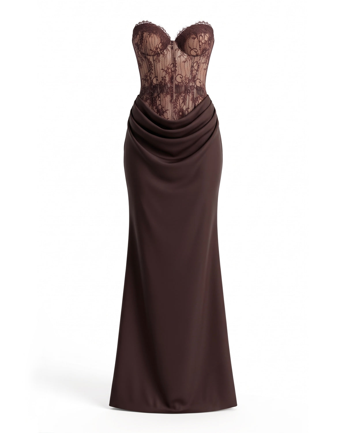 Skeleton Dark Brown Lace-Silk Draped Dress