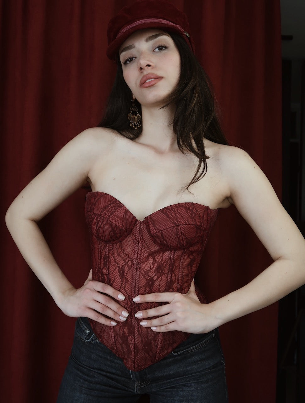 Skeleton Burgundy Lace Corset