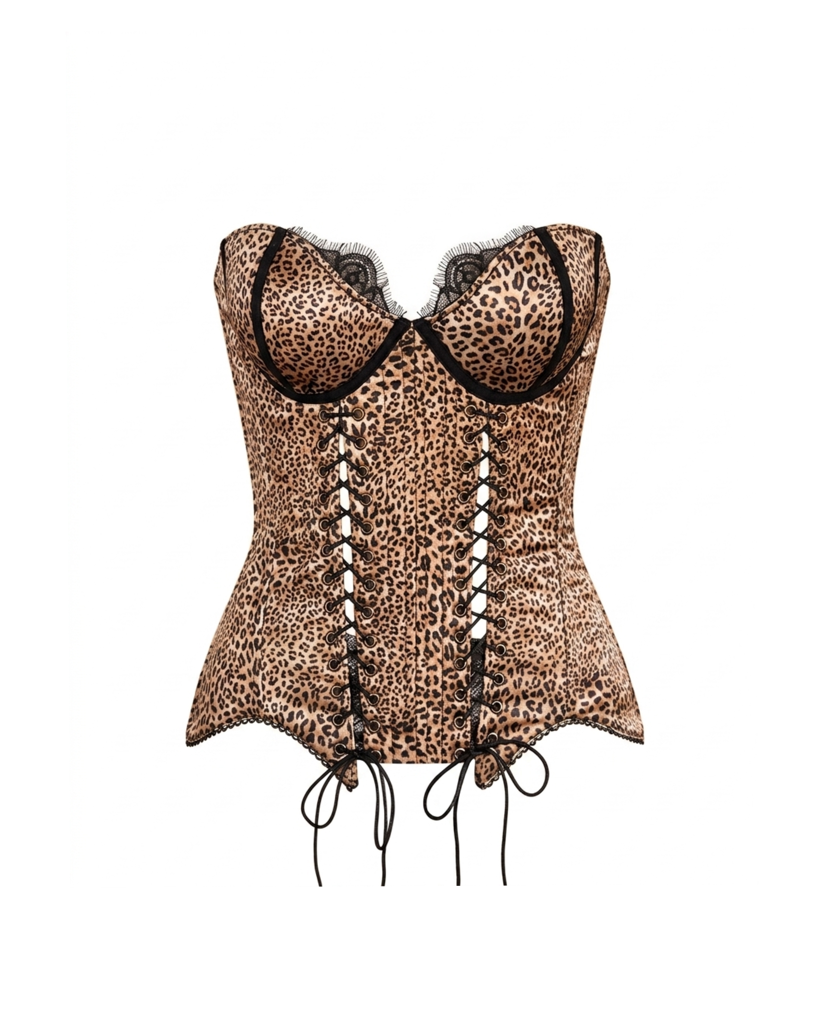 Feline Leopar Desenli Dantel Detaylı Korse