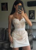 Skeleton Champagne Lace-Silk Draped Dress