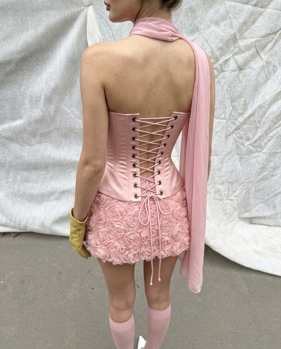 Sepia Baby Pink Corset & Skirt Set