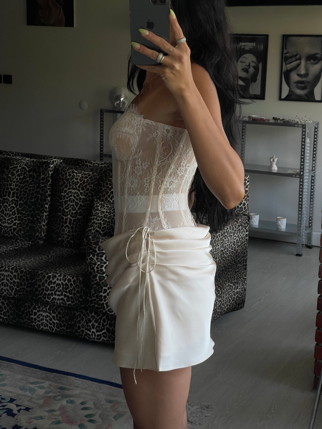 Skeleton Champagne Lace-Silk Draped Dress