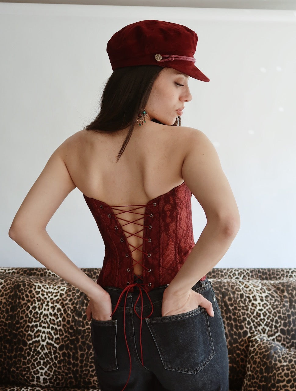 Skeleton Burgundy Lace Corset