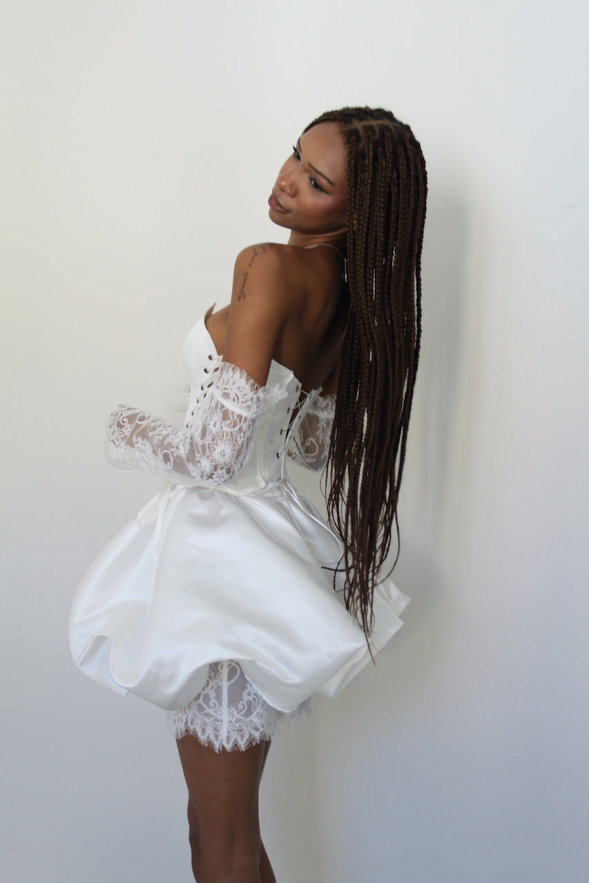Bubble White Satin Skirt