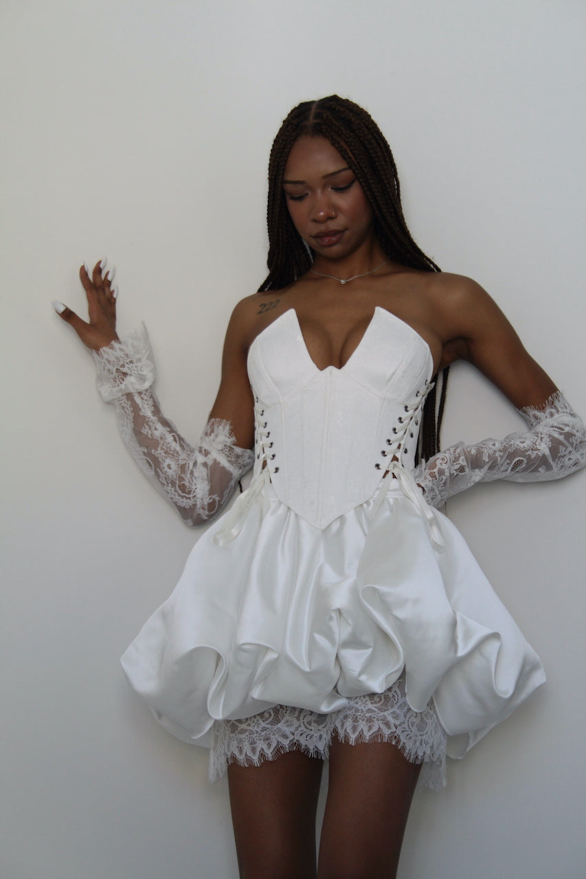 Bubble White Satin Skirt