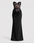 Skeleton Black Lace-Silk Draped Dress