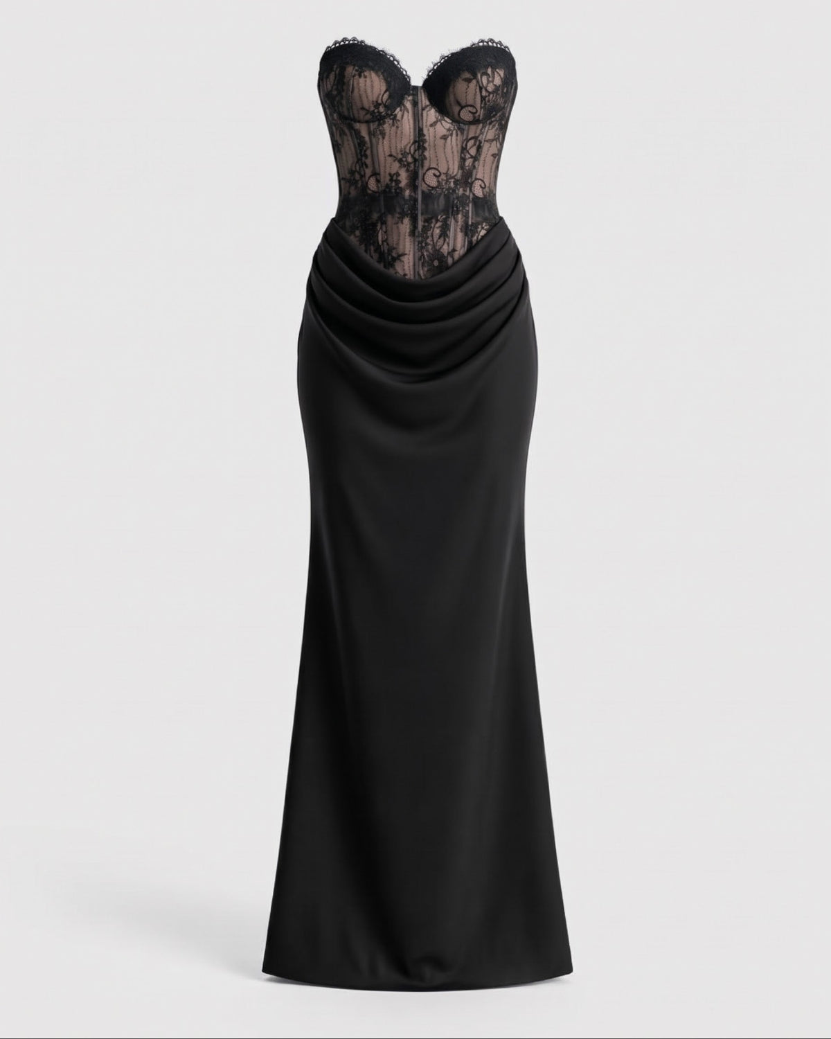 Skeleton Black Lace-Silk Draped Dress