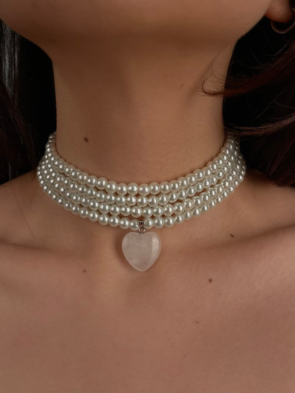 Necklace White Crystal Quartz Heart Pearl  - Blessed Collection