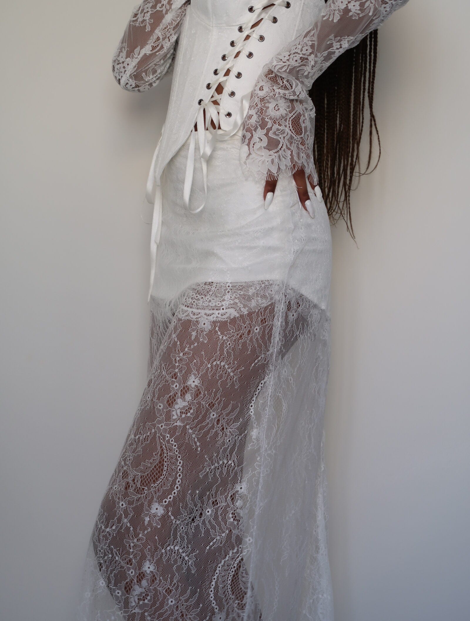 Élise White Lace Long Skirt