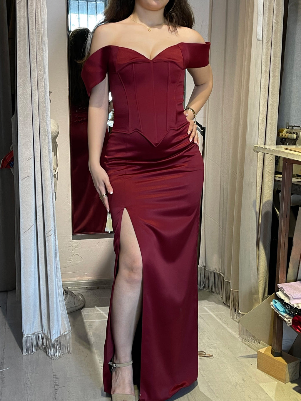 Fox Burgundy Satin Corset - Gönül's Choice