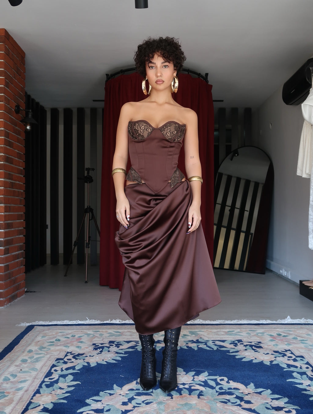 Noctura Dark Brown Korse ve Etek Seti