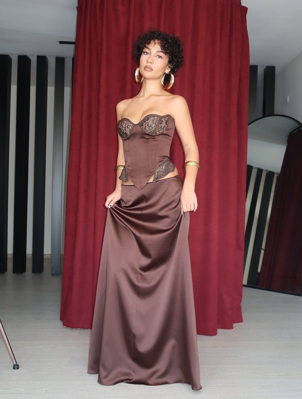 Noctura Dark Brown Korse ve Etek Seti