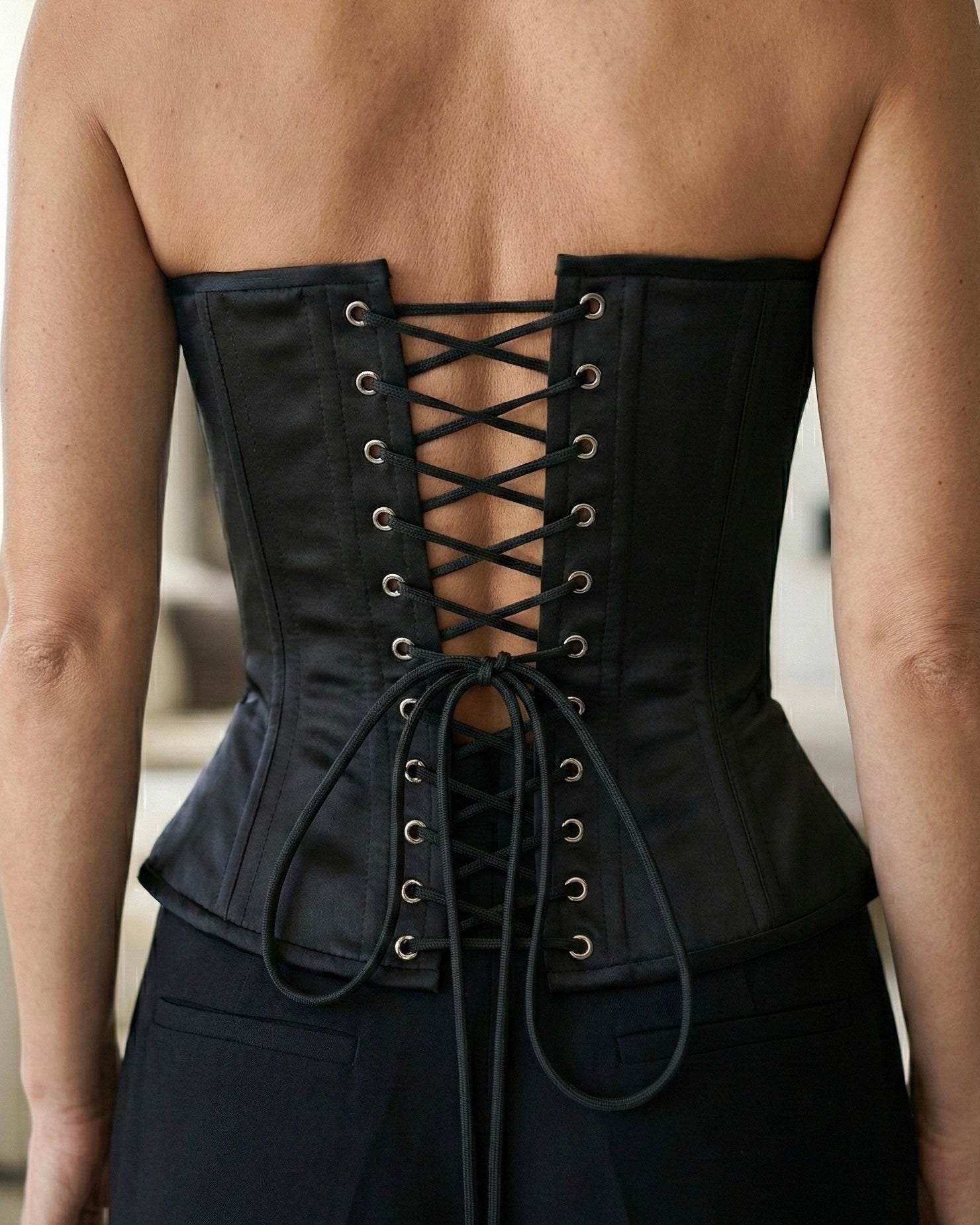 Desert Rose Fairy Satin Black Corset