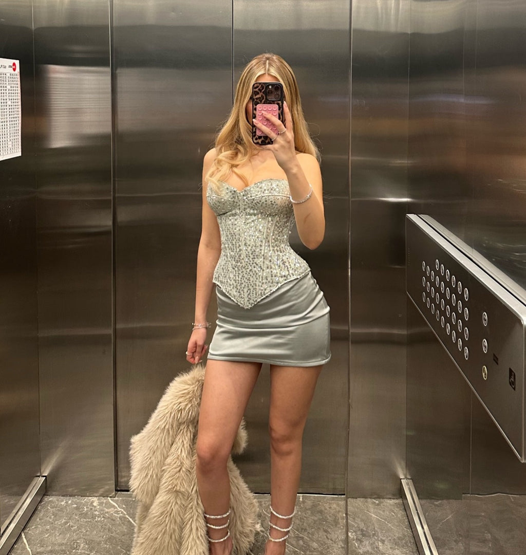 Kalila Mint Green Korse ve Mini Etek Seti