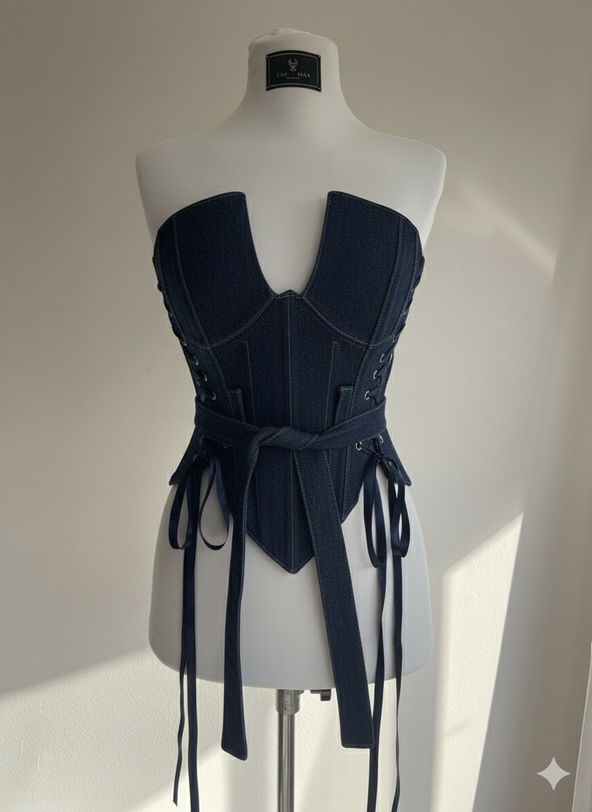 Rosalinda Navy Blue Jean Corset