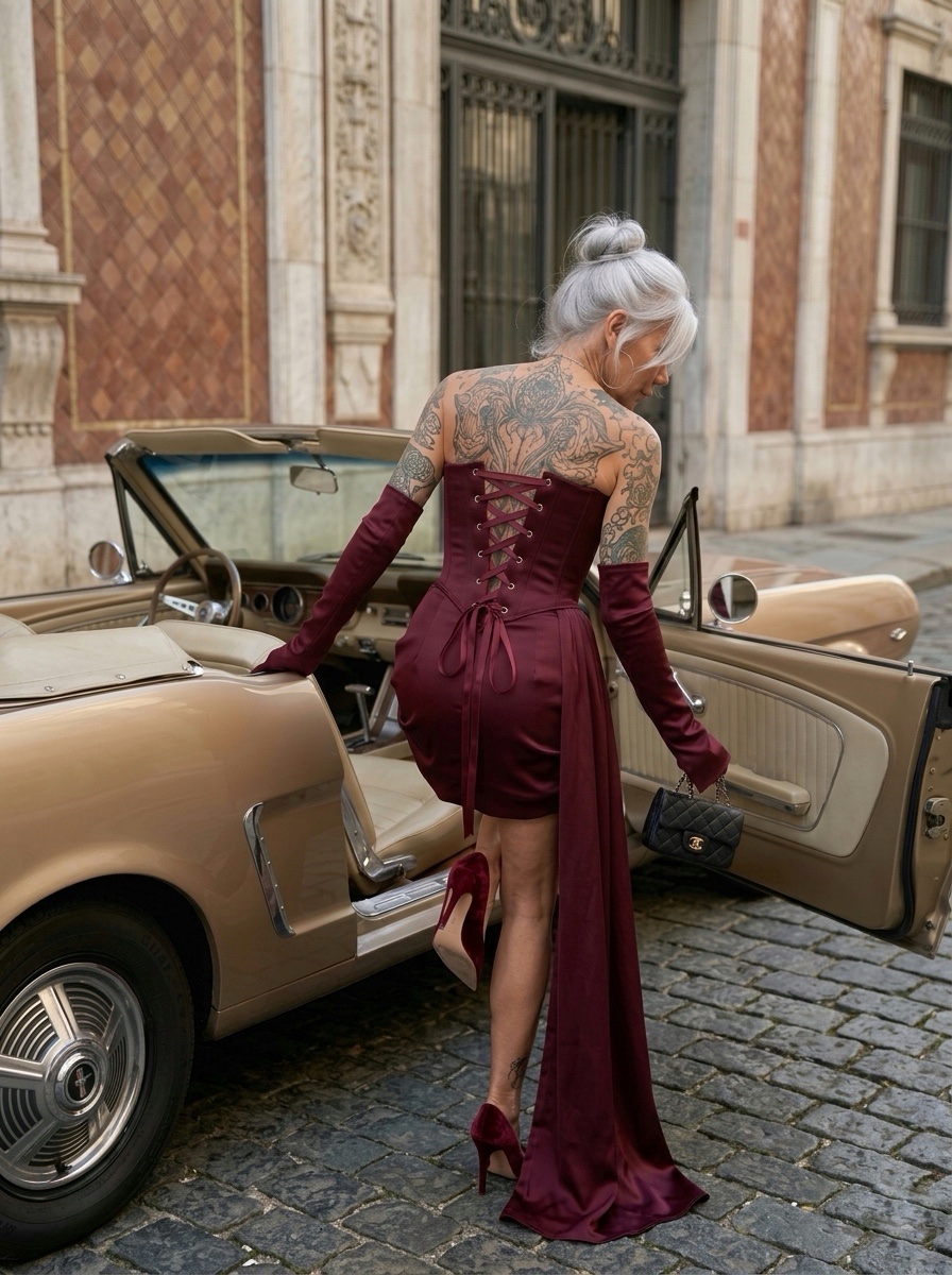 Pale Magnetic Burgundy Corset Set - Görsel 2