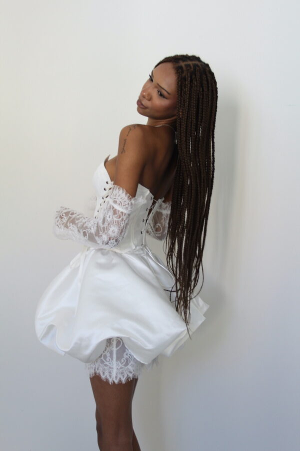 Bubble White Satin Skirt - Görsel 8