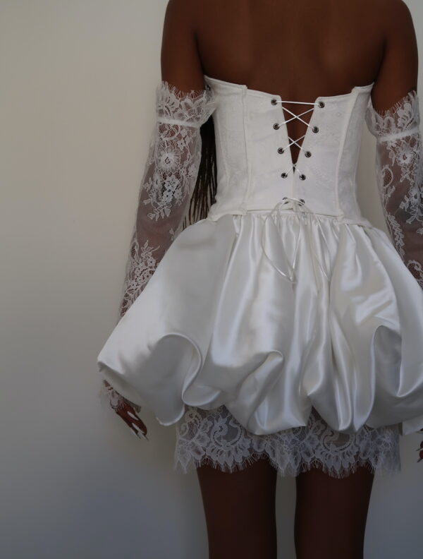 Bubble White Satin Skirt - Görsel 4