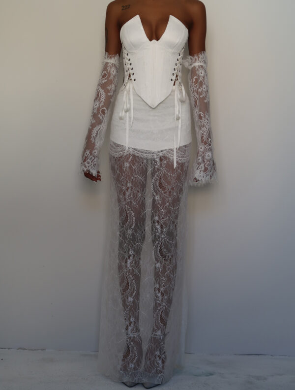 Élise White Lace Long Skirt - Görsel 3