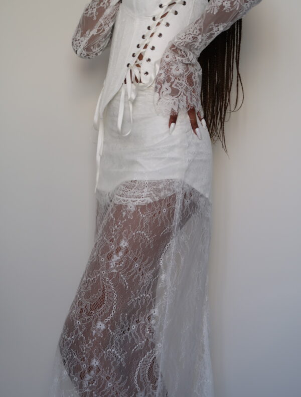 Élise White Lace Long Skirt - Görsel 2