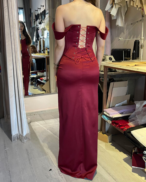 Fox Burgundy Satin Corset - Gönül's Choice - Görsel 4