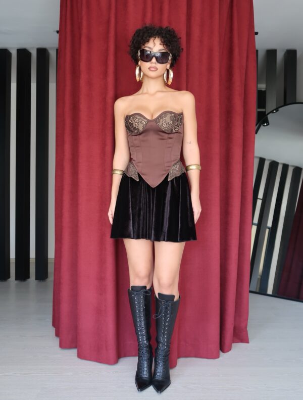 Manish Laxkar - Noctura Dark Brown Corset and Skirt - Görsel 4