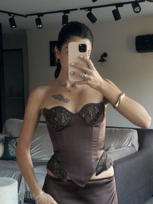Manish Laxkar - Noctura Dark Brown Corset and Skirt - Görsel 8