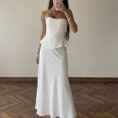 Sepia Off-White Corset and Skirt Set