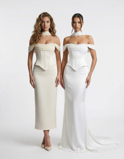 Daily Kırık Beyaz Gelinlik Korse ve Kuyruklu Etek Seti