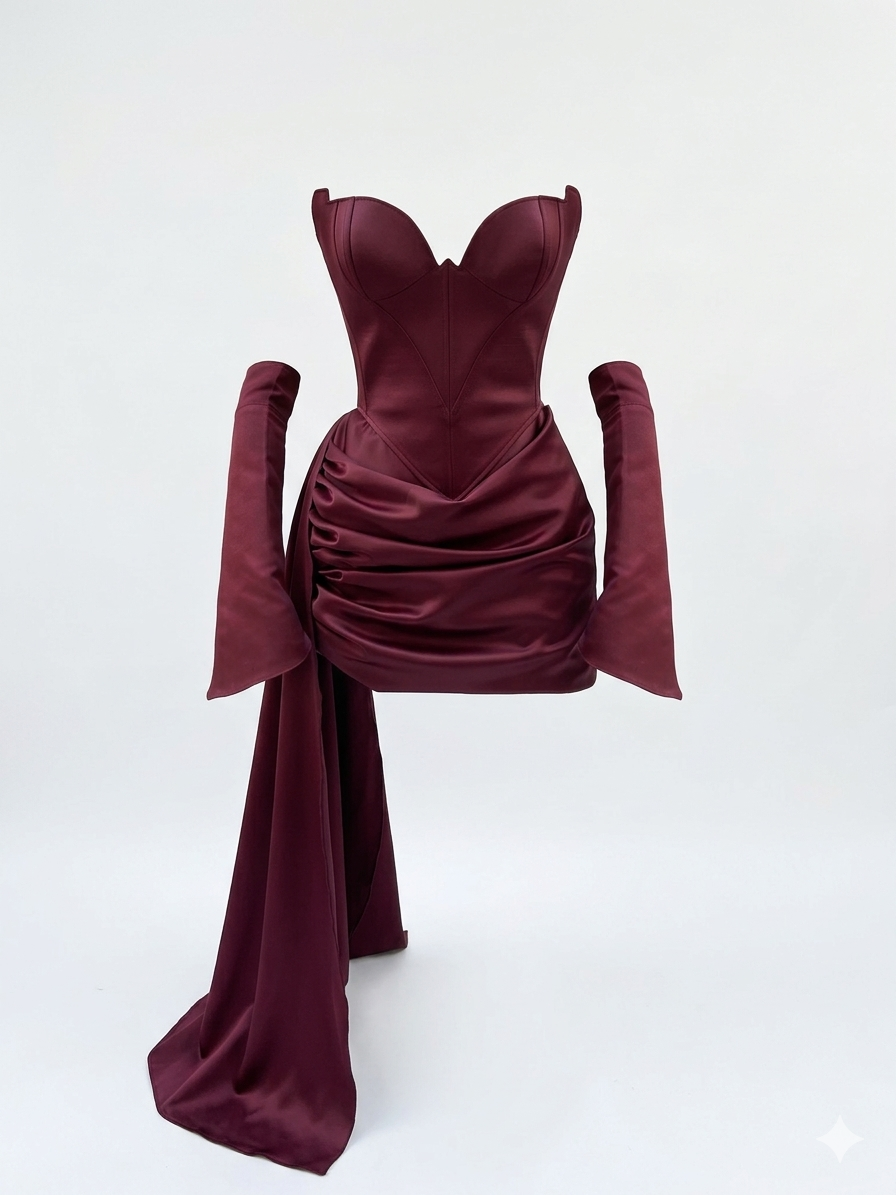 Pale Magnetic Burgundy Corset Set - Görsel 3